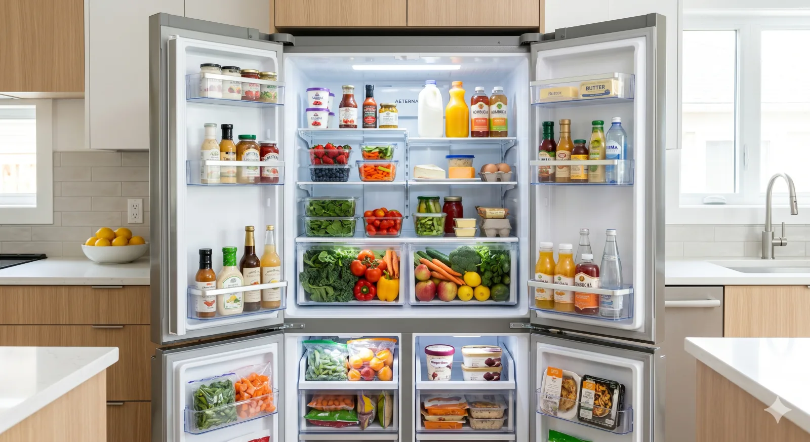 Double-door and side-by-side refrigerators on display at a Fairdeal showroom in Kolkata